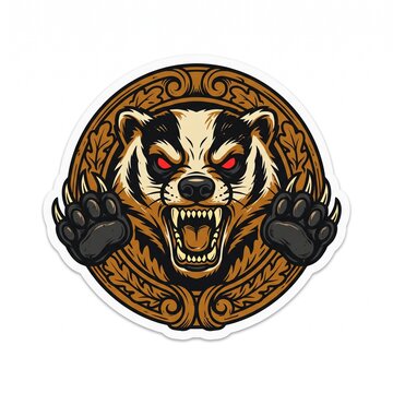 Furious American Badger Snarling Claws Vector Sticker Logo