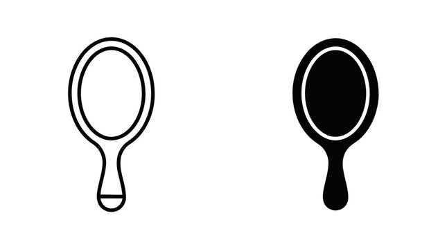 Vector illustration of hand mirror icon set, outline and solid style, vector illustration on a transparent background