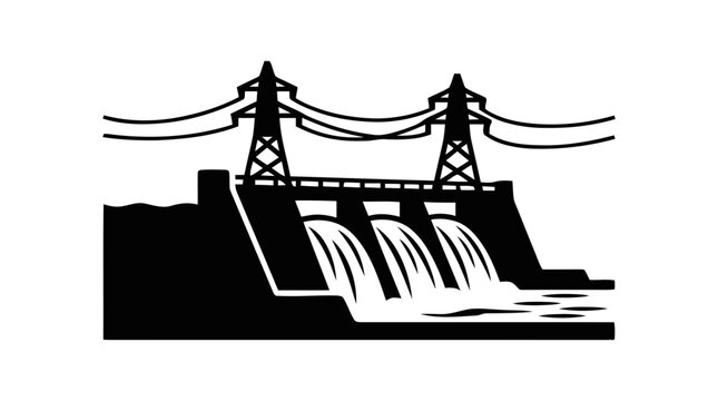 Vector illustration of hydroelectric power plant dam icon on a transparent background