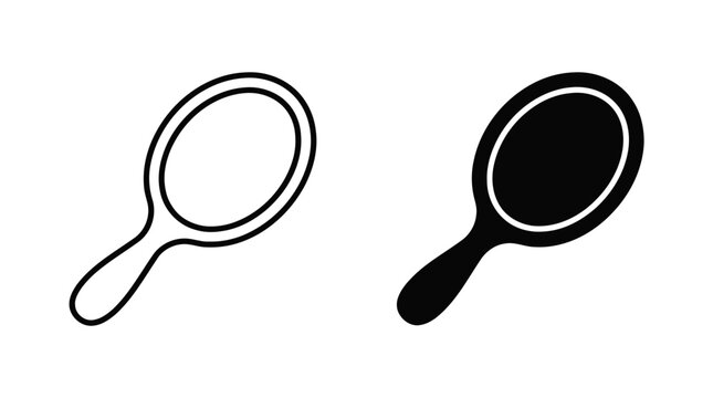 Vector illustration of hand mirror icon set, outline and solid style, vector illustration on a transparent background
