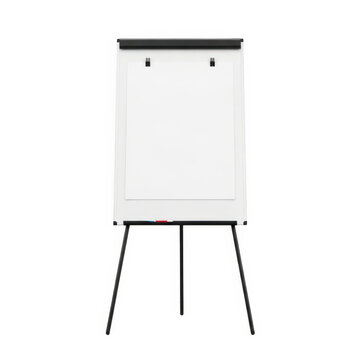 Modern white flip chart stand on black legs