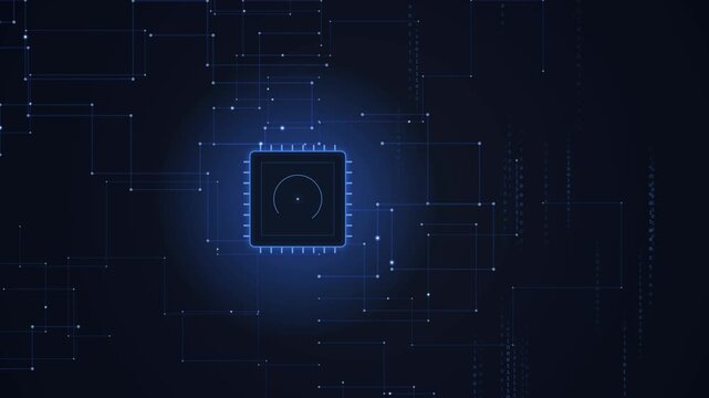 Futuristic digital central processing unit chip with glowing data Motion Graphic