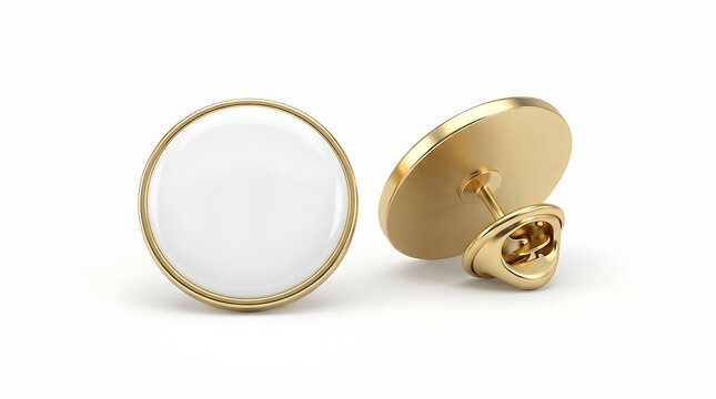 Two gold lapel pins with white centers golden metal