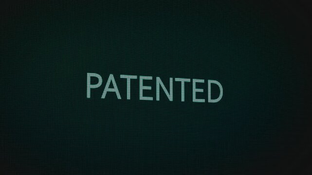 Patented word text typing animation on a computer screen in After Effects. Motion graphics highlight innovation, intellectual property, and modern digital business concepts.