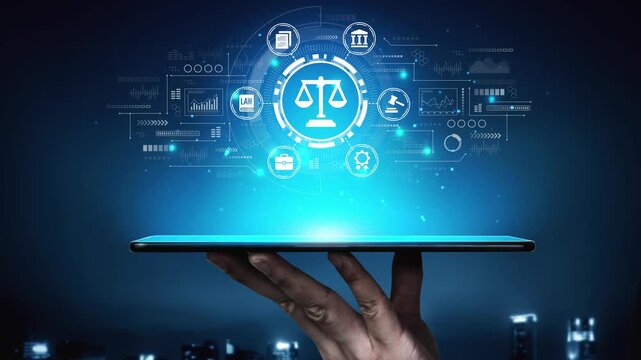 Digital Justice and Law Concept with Scales of Justice on Futuristic Interface Displaying Data and Information Related to Legal System and Technology. Entropy.