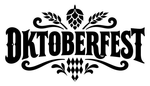 Oktoberfest beer festival logo with hop cone and wheat ears isolated on transparent background