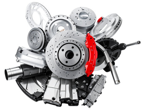 Car Parts: Brake Discs and Calipers Stacked