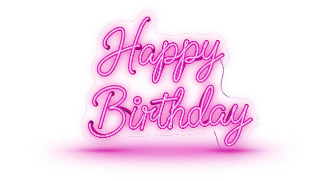 Pink Happy Birthday Neon Sign Isolated on White Background