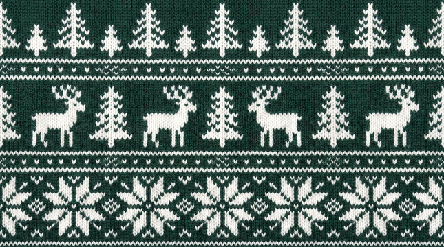 Christmas sweater knit background vector texture with deer and trees