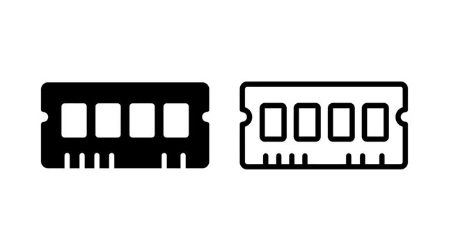 Computer ram memory module icon in solid and outline graphic styles