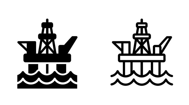 Oil and gas drilling platform icon set with drilling platform industry