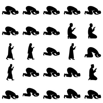Islamic prayer silhouette icons showing prostration positions.