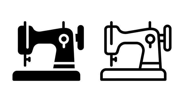 Vintage style sewing machine icon set in flat vector with tailoring