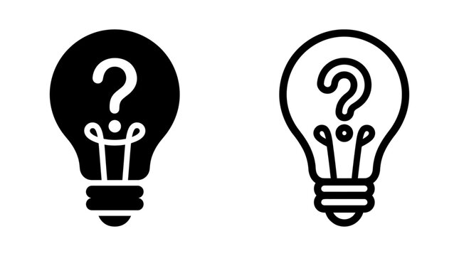 Question mark inside light bulb icon in solid and outline style