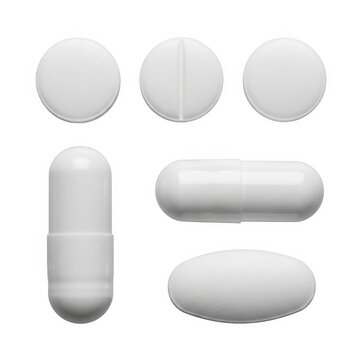 Assorted white pill and capsule images