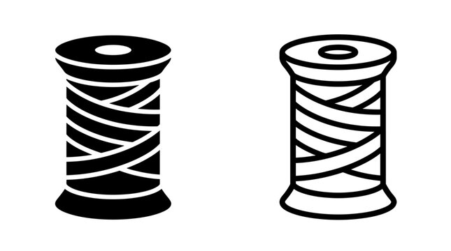 Thread spool icons in solid and outline graphic styles with tailoring
