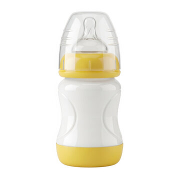 Baby bottle with yellow and white design