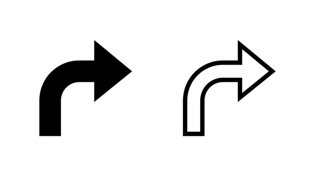Right turn arrow icons in solid black and outline stroke styles