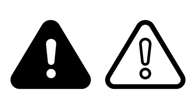 Black and outline hazard triangle warning icons with exclamation marks