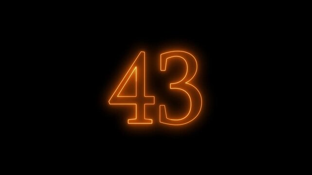glowing neon text 43 number countdown icon animation video on a black background