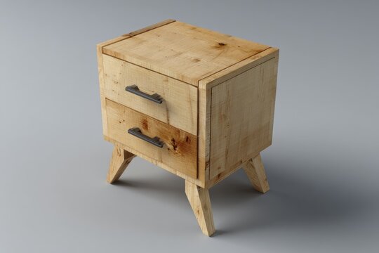 Light-colored wooden nightstand with two drawers and mid-century legs