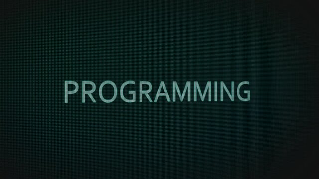Programming word text typing animation on a computer screen in After Effects. Motion graphics highlight coding, software, and modern digital development concepts.