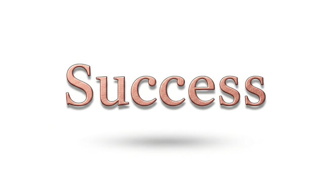 Success word text in metallic rose gold font isolated on white background