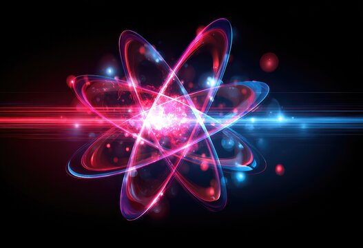 Atom, glowing, vibrant, energy, science, abstract