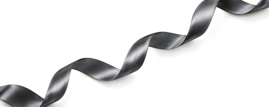 チャコールグレーのシルクリボンが二点間を緩やかな螺旋で結ぶ背景 / Charcoal Gray Silk Ribbon Spiral Background