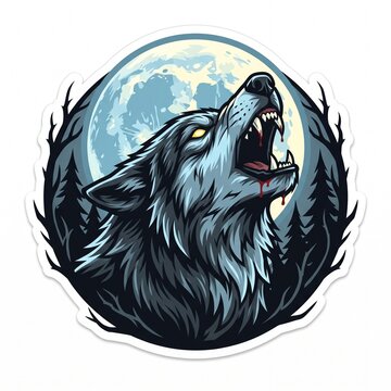 Alpha Timber Wolf Howling Blood Fangs Vector Sticker Logo