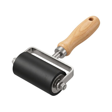isolated rubber brayer roller tool with wooden handle