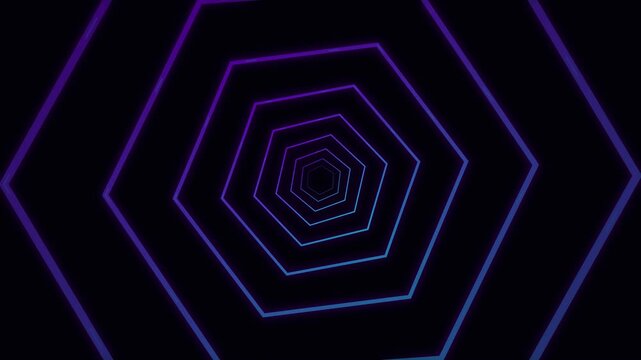 Neon purple hexagonal tunnel motion background loop