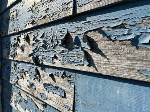 Peeling and cracked weathered exterior paint flaking off timber...
