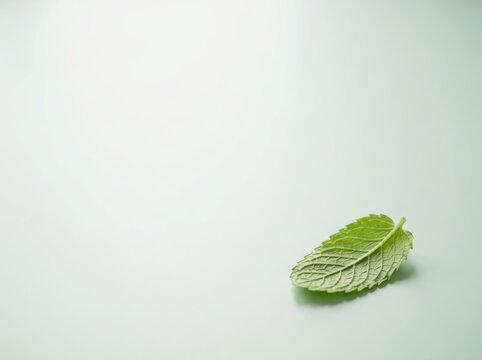 A single delicate green leaf resting quietly in the lower right of...
