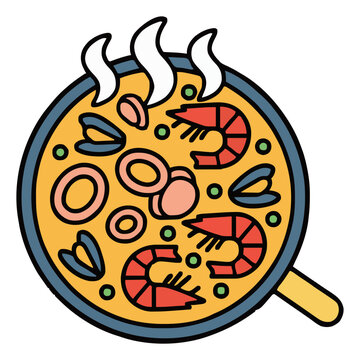 Top Down View Steaming Seafood Paella Vector Illustr.... Generative AI