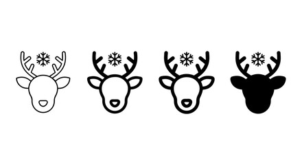 Minimalist reindeer head icons set, Christmas deer line art vectors, winter holiday stag silhouettes for festive branding © likon