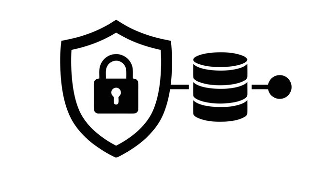 Vector illustration of database security icon with shield and padlock on a transparent background