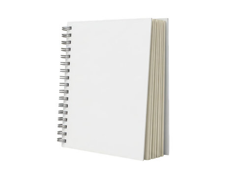 Blank white spiral notebook standing upright on a clean surface isolated on transparent background