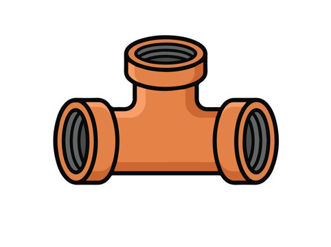 Orange T-joint pipe fitting illustration for plumbing isolated on white