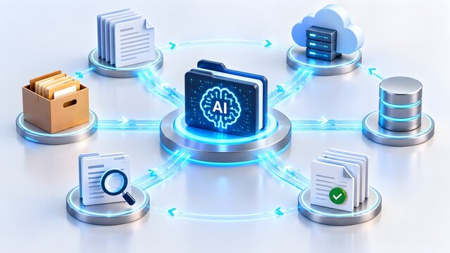 Automated digital document management system powered by artificial intelligence organizing cloud storage databases and files through centralized smart network