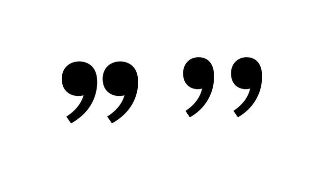 Quotation mark symbols. Black punctuation icon set. Featuring open and close quotes. Minimalist glyph vector graphics for typography and publishing projects on clean white background