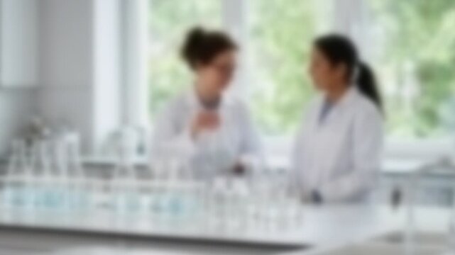 Scientists examining water samples in a bright marine laboratory, Full Gaussian Blur Abstract