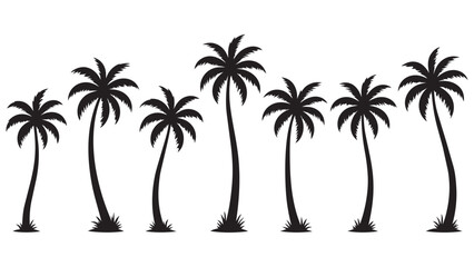 Naklejka premium Seven Palm Trees Silhouette Line Art Illustration