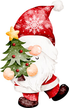 Watercolor Illustration of Cute Christmas Gnome