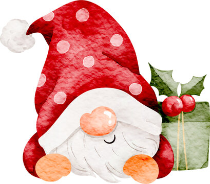 Watercolor Illustration of Cute Christmas Gnome