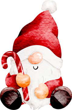 Watercolor Illustration of Cute Christmas Gnome
