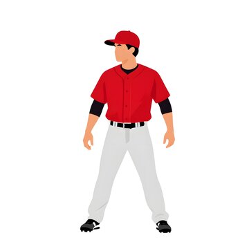 A flat vector illustration of a baseball player wearing a red jersey and cap.