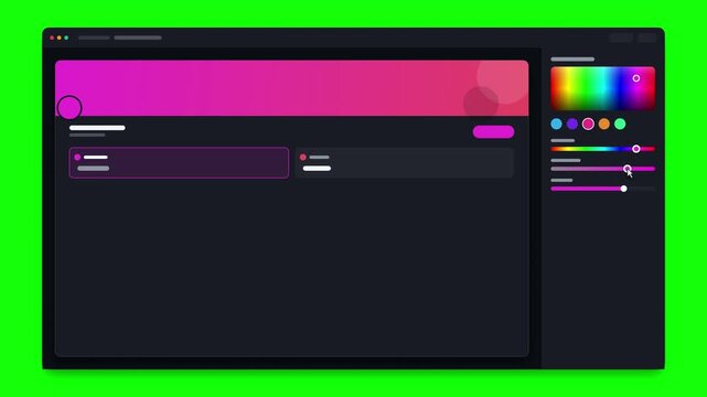 Software ui dashboard mockup with color picker on green screen