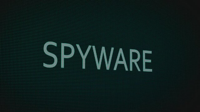 Spyware word text typing animation on a computer screen in After Effects. Motion graphics highlight cybersecurity, malware threats, and modern digital security concepts.