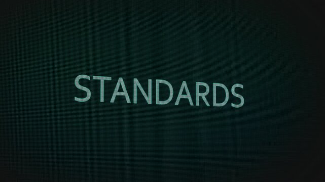 Standards word text typing animation on a computer screen in After Effects. Motion graphics highlight quality, compliance, and modern digital benchmark concepts.